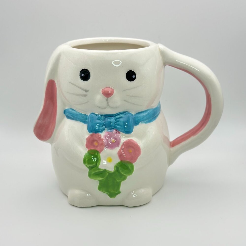 Bunny shaped mug by Cupcakes and Cashmere Home | Hand painterBunny with flowers